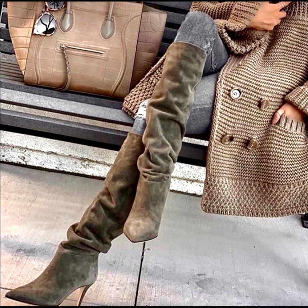 Over the knee suede khaki booths